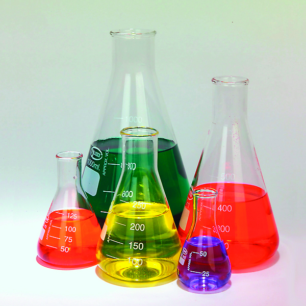 GLASS ERLENMEYER FLASKS, SET OF 5